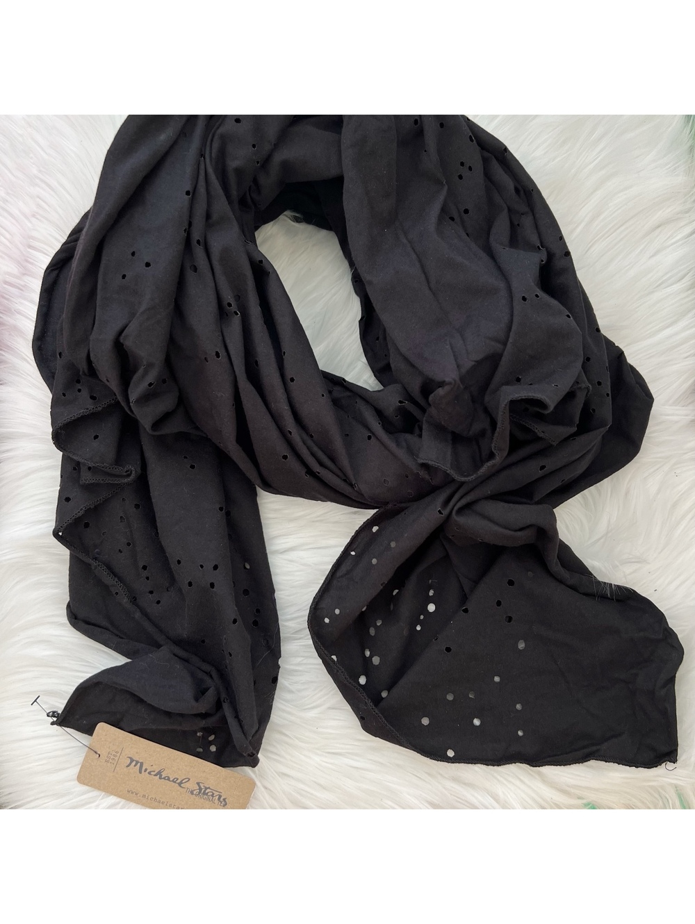 NWT Michael Stars The Hole Thing Black Distressed Cotton Jersey Scarf Wrap